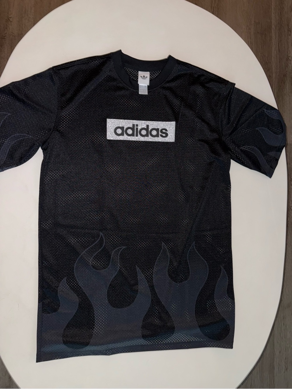 adidas Black Mesh Tee with Subtle Flame Print
